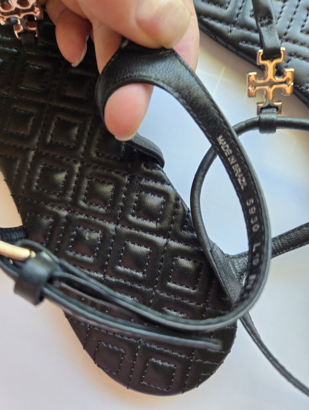 TORY BURCH Marion Quilted T-Strap Flat Sandals with Gold Logo Accent - Picture 9 of 13